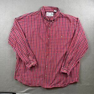 Vintage Box Office‎ Button Down Shirt Mens 2XL Red Blue Plaid Cotton Grandpacore